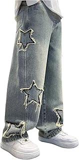 Star Patch Ripped Wide-Leg Jeans