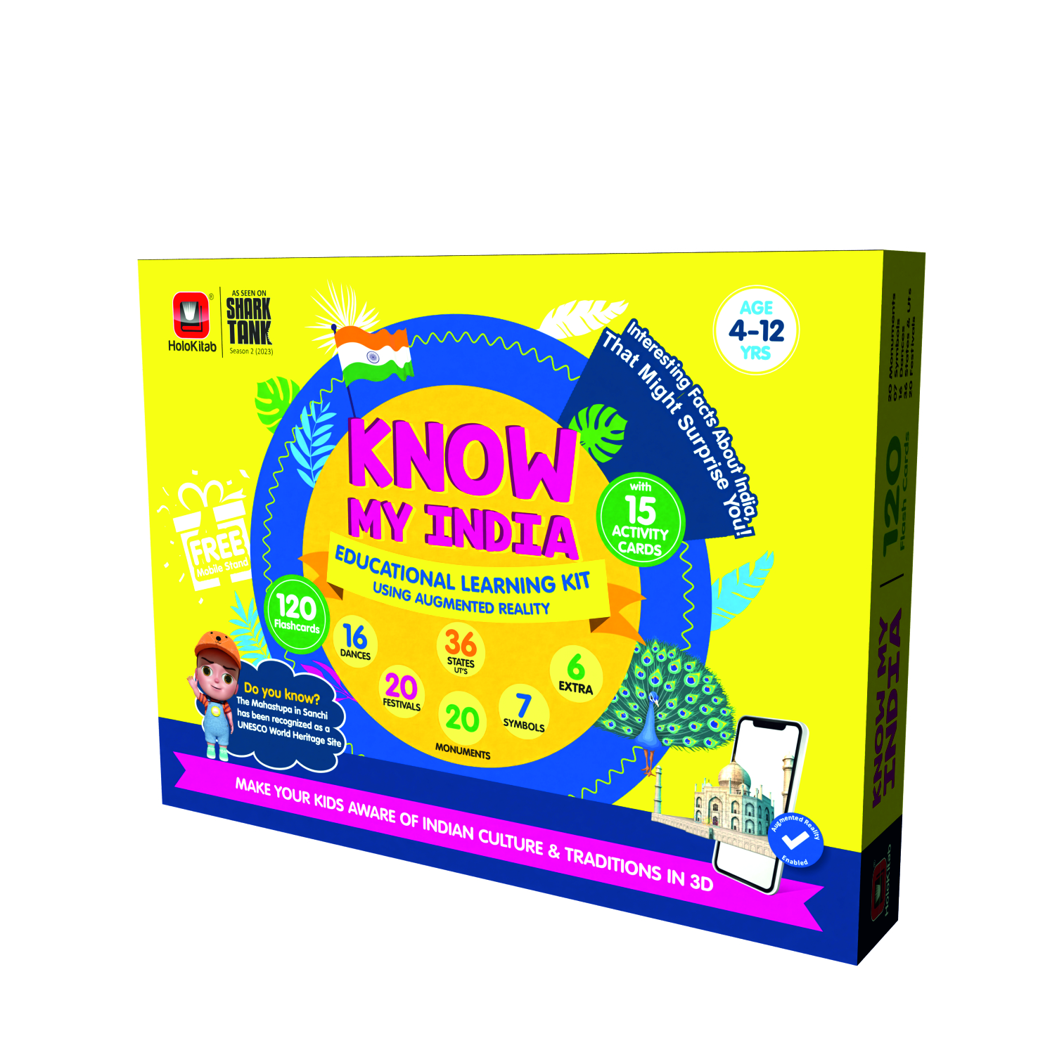 HoloKitab Combo Know my India Smart Learning Kit for Kids. Learn about Indian Dances, Monuments, Festivals, States UTs & National Symbols | 120 Flashcards | Activity Cards | AR Enabled | 4- 14 Yrs