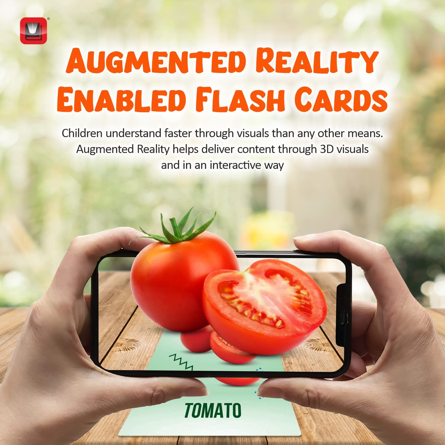 HoloKitab Augmented Reality Vegetable Flashcards Kit: 20 Laminated Cards with Real Illustrations | Ideal for Kindergarten