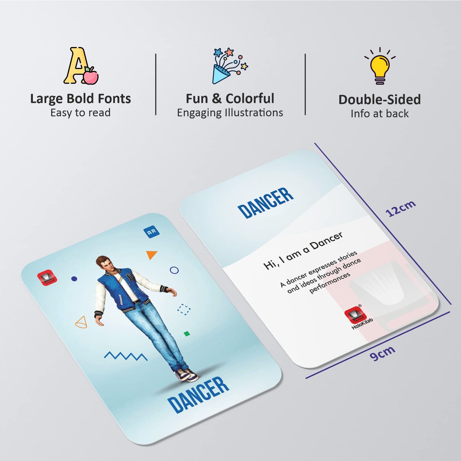HoloKitab Augmented Reality Professions Flashcards Kit: 23 Laminated Cards with Real Illustrations | Engaging Early Learning for Kindergarten