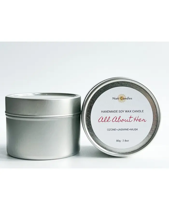All About Her Tin Candle