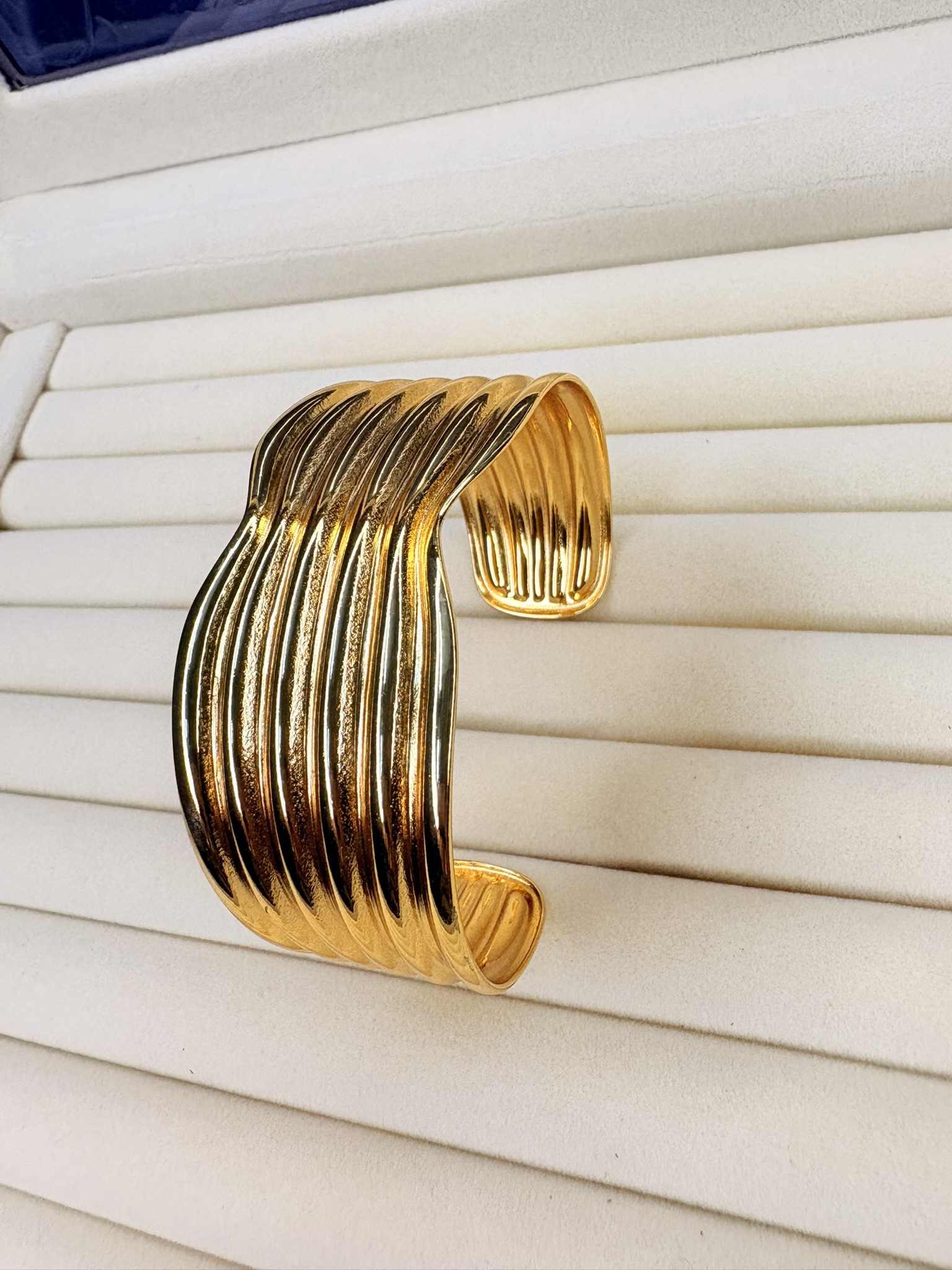 Gold Ribbed Cuff Bracelet