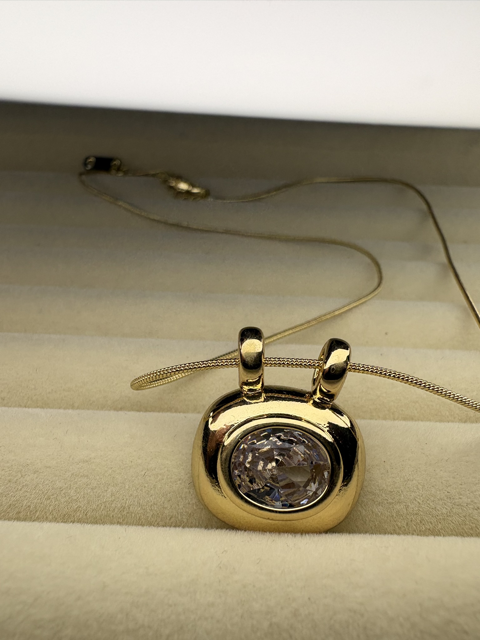 Gold Pendant Necklace with Diamond Center