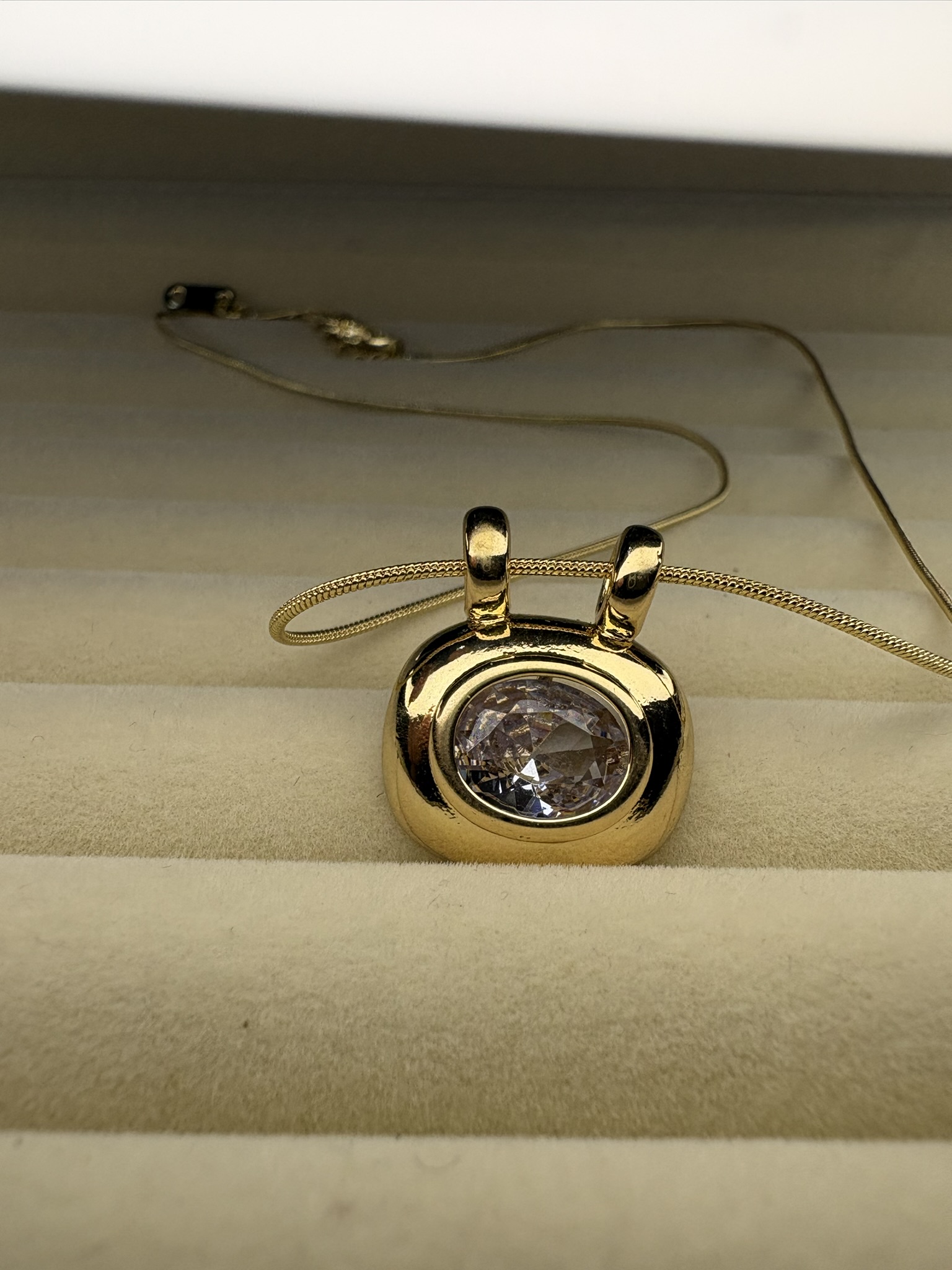 Gold Pendant Necklace with Diamond Center