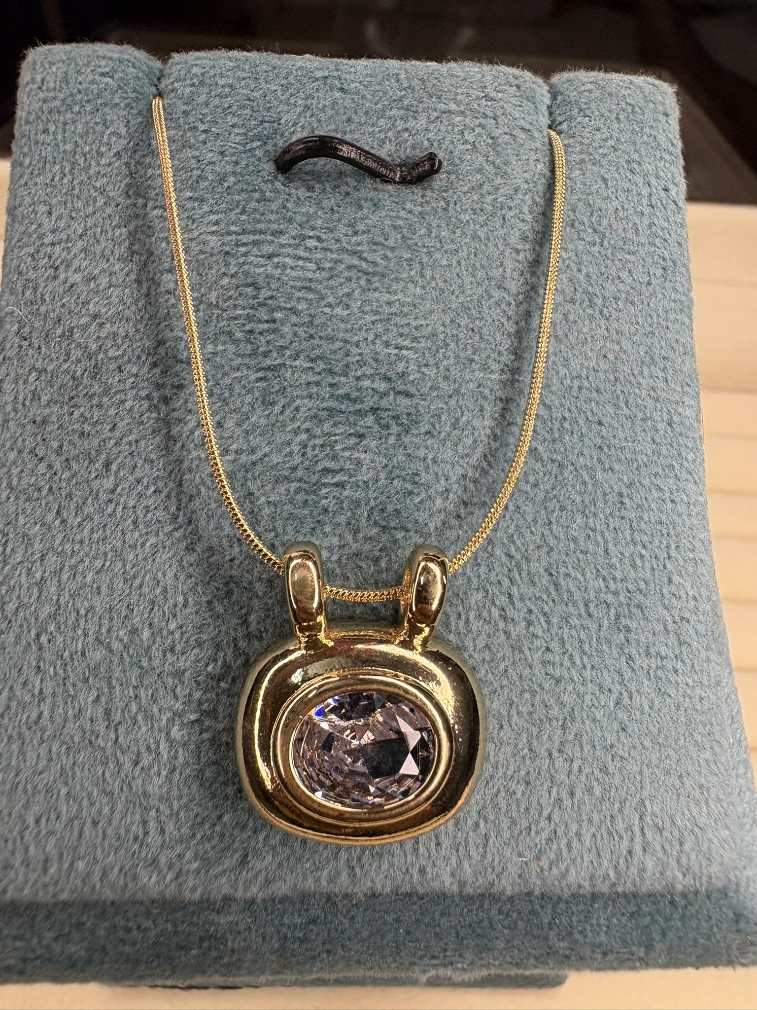 Gold Pendant Necklace with Diamond Center