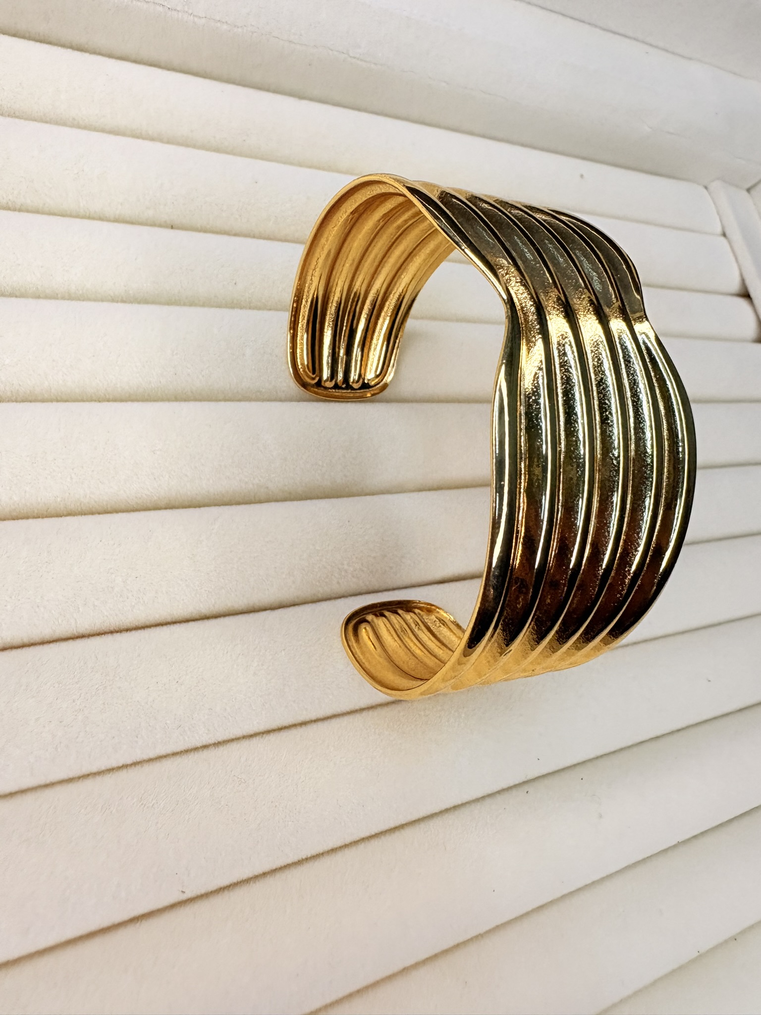 Gold Ribbed Cuff Bracelet