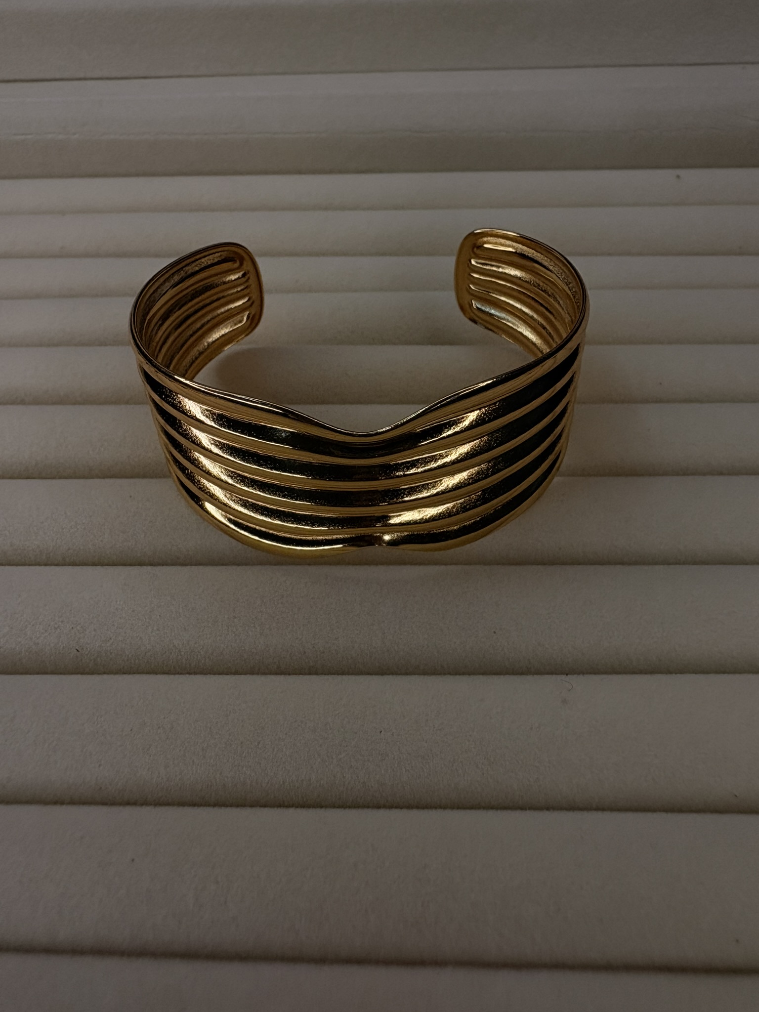Gold Ribbed Cuff Bracelet