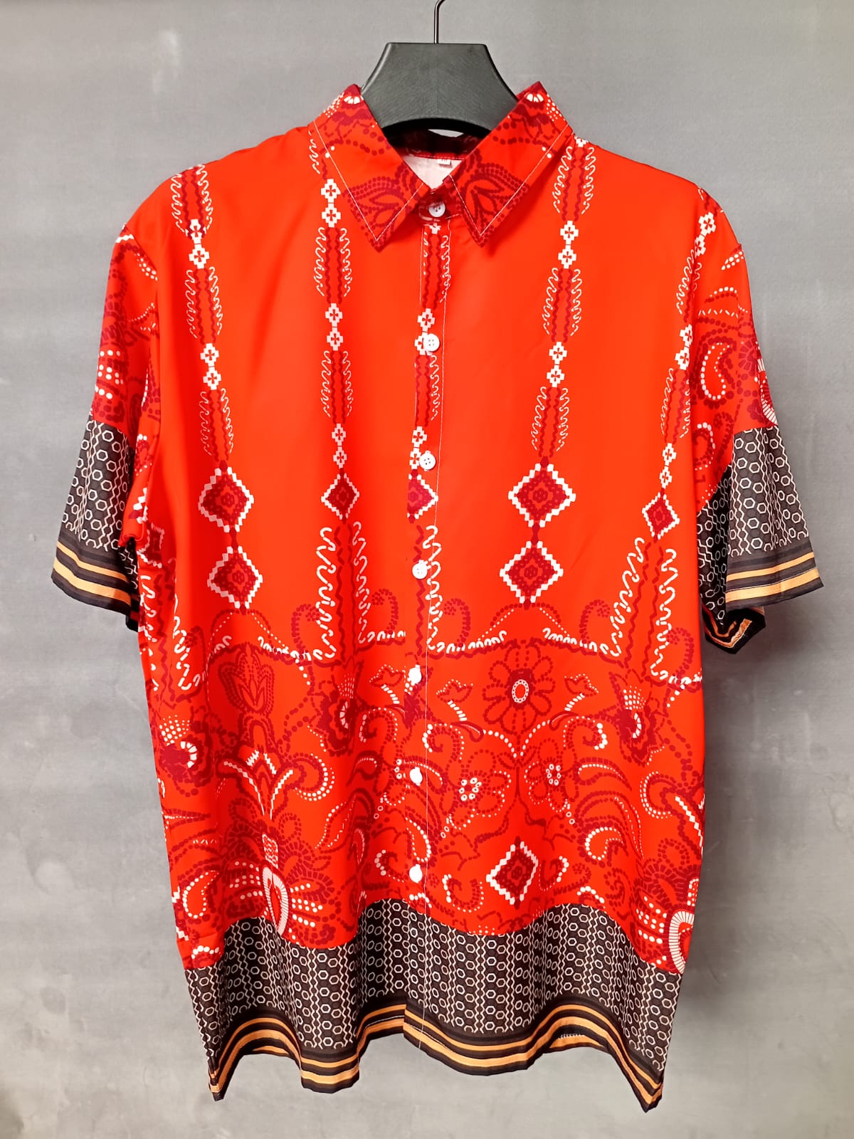 Red Patterned Short Sleeve Shirt