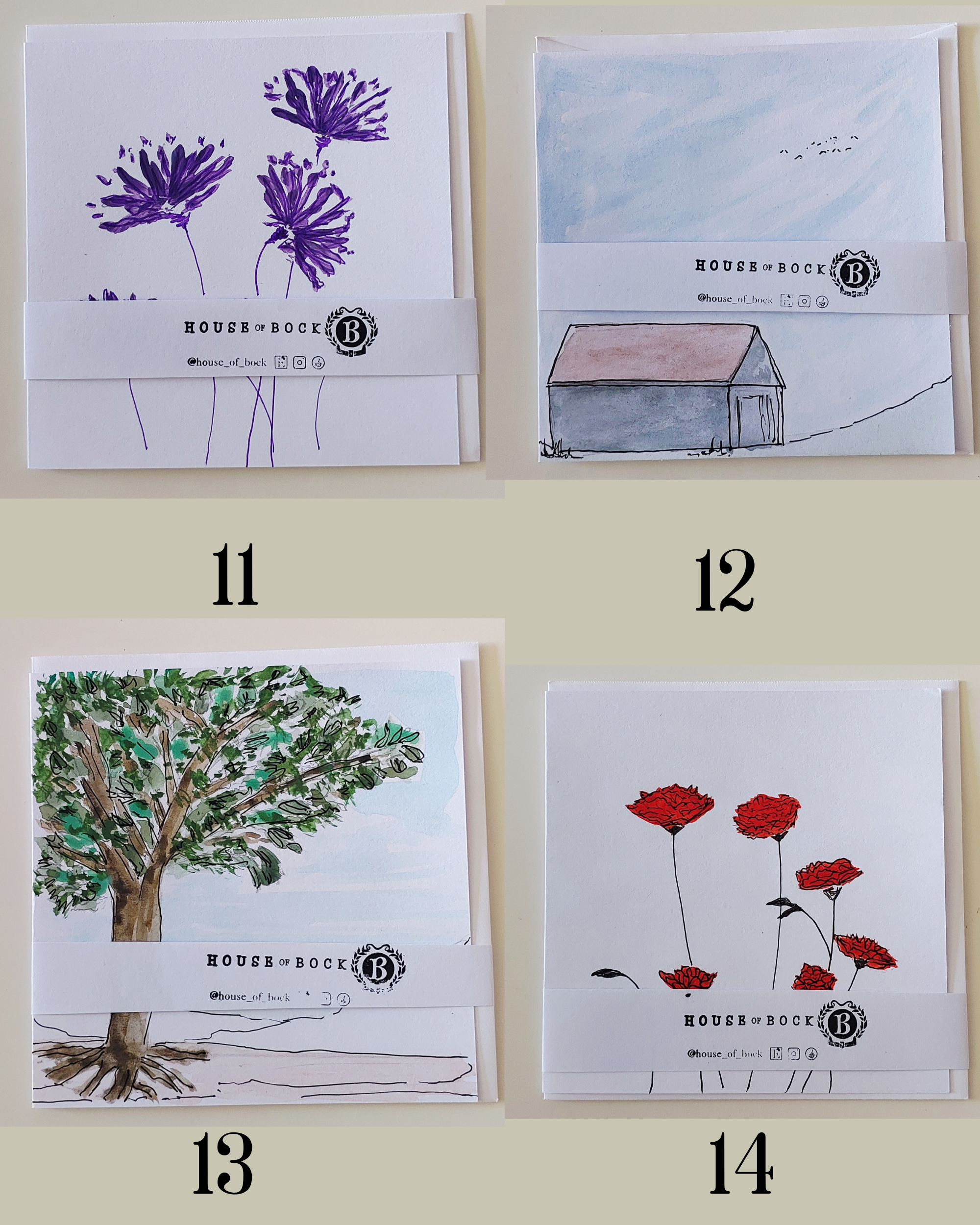Greeting Cards - Hand Painted - Blank (Pack of 4)