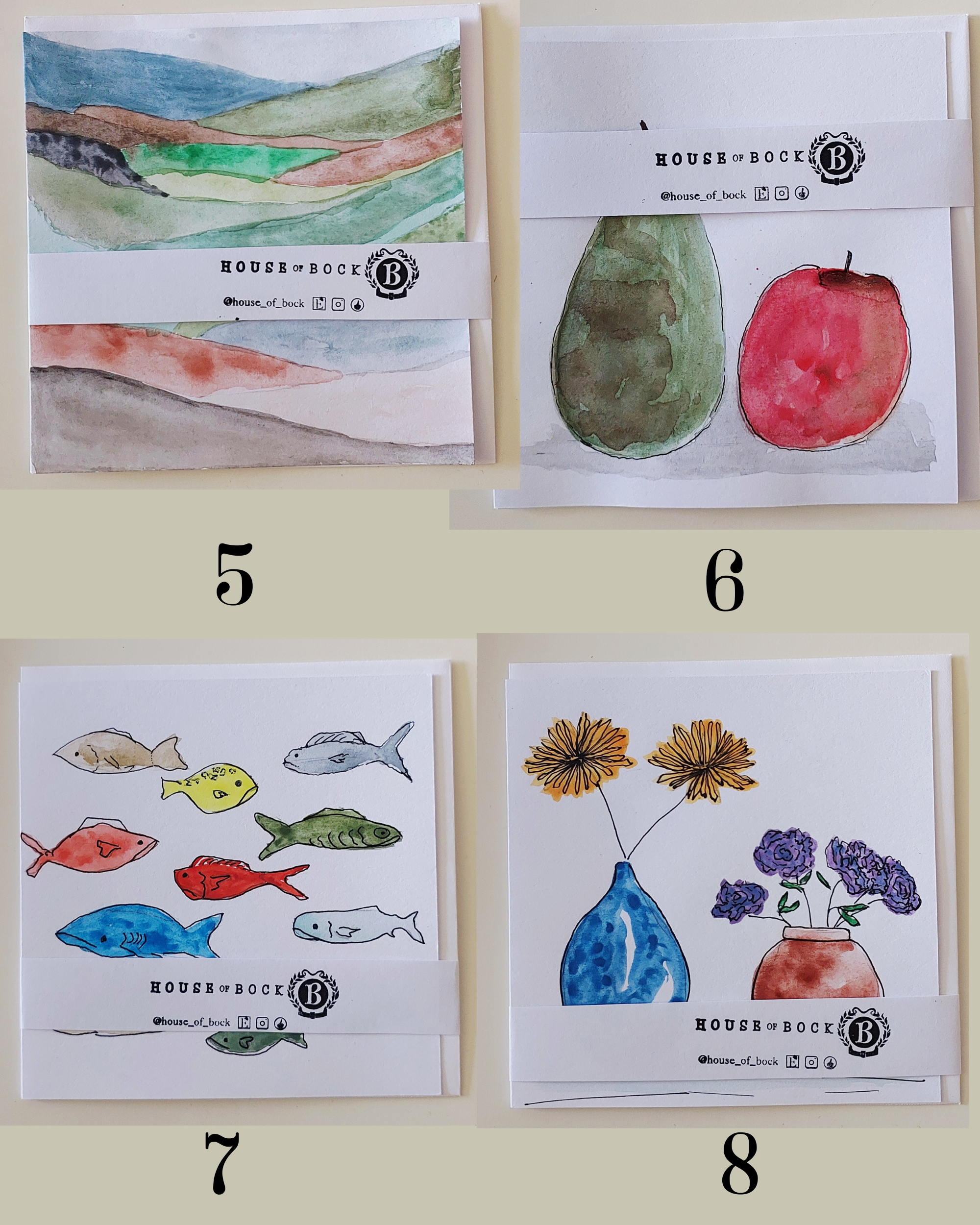 Greeting Cards - Hand Painted - Blank (Pack of 4)