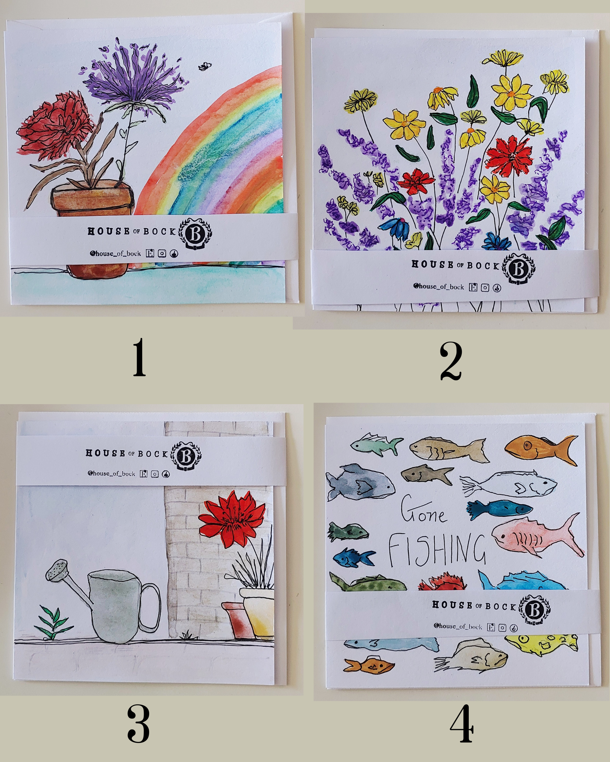 Greeting Cards - Hand Painted - Blank (Pack of 4)