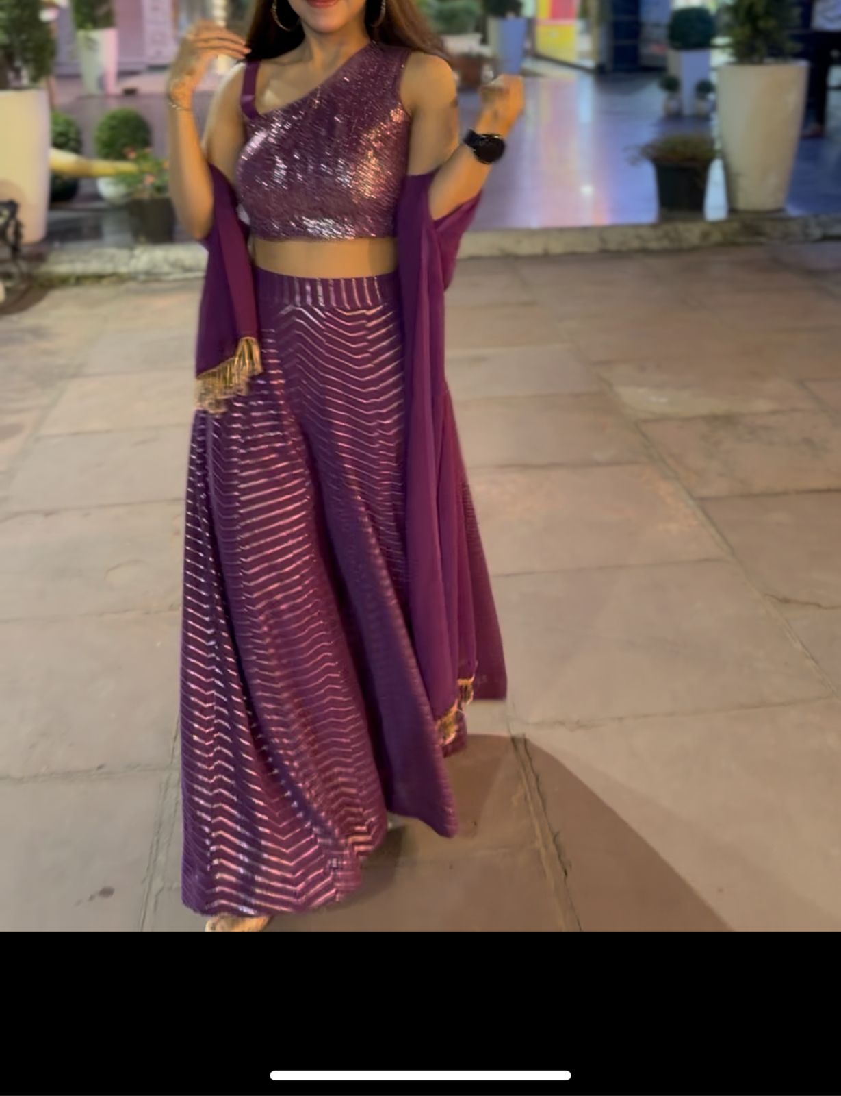 Purple Sequin plazo Crop top