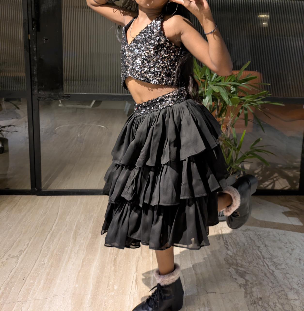 girl's Sequin Crop Top and Tiered Skirt Set