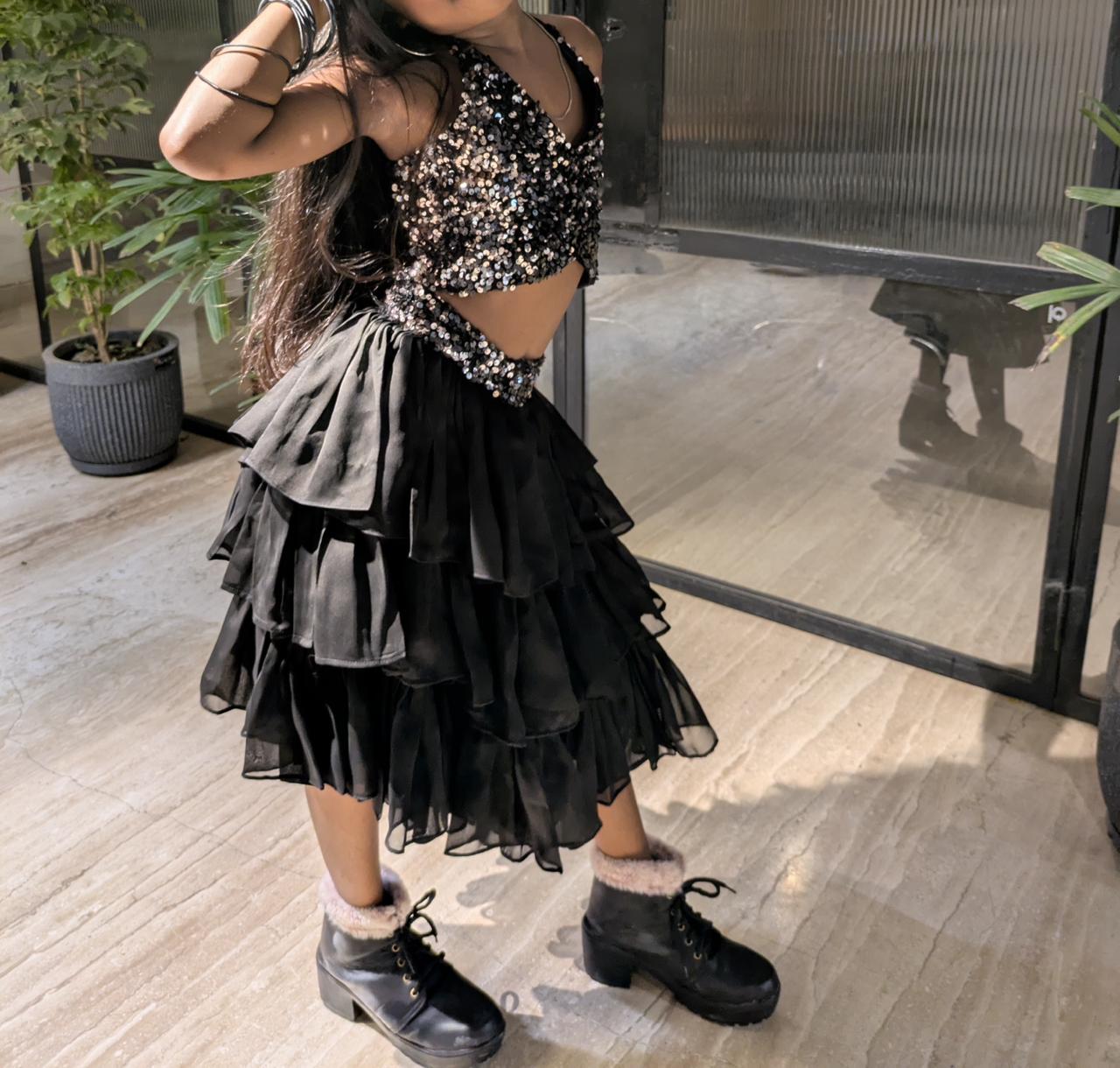 girl's Sequin Crop Top and Tiered Skirt Set