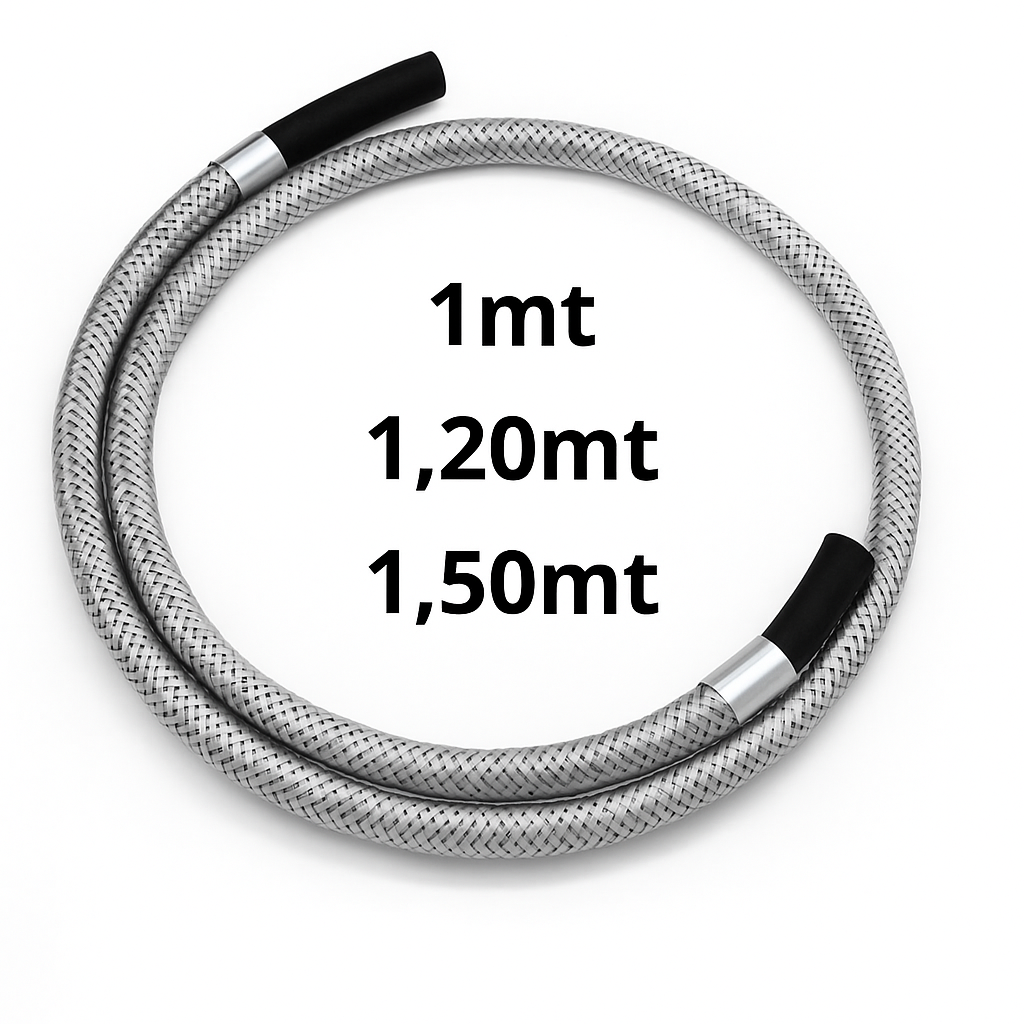 Mangueira de Gás Revestida Aço Inox + 2 Abraçadeiras - 1m / 1,20m / 1,50m 