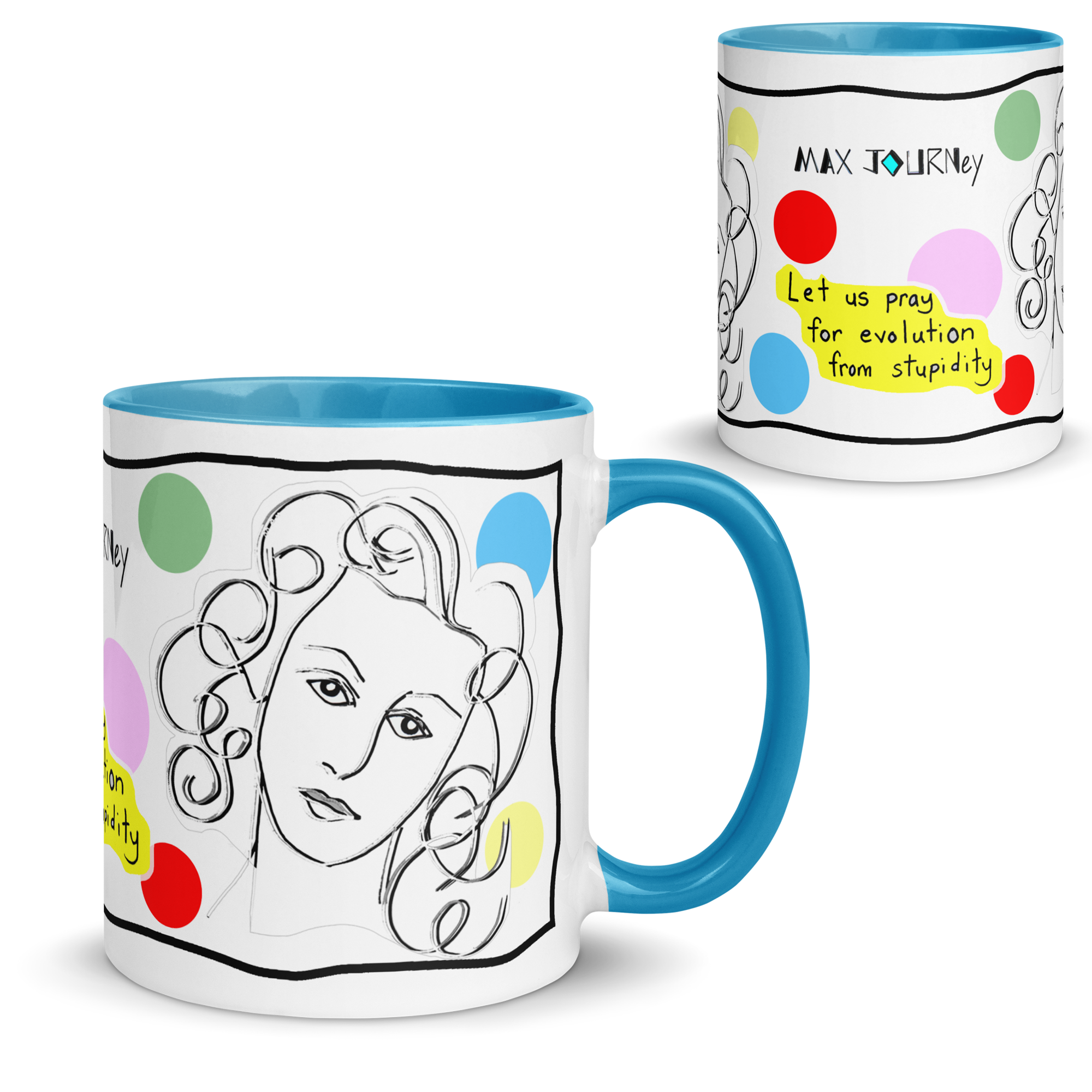 Ceramic Mug with Color Inside - Lead and BPA-free - Blue - 11oz