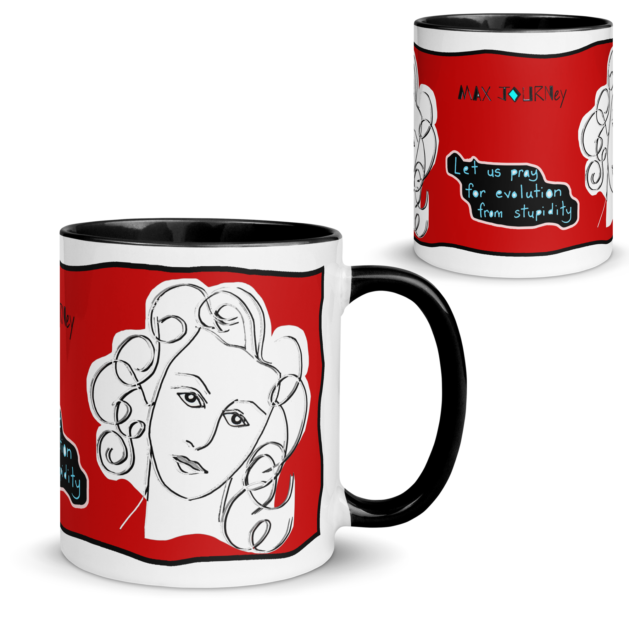 Ceramic Mug with Color Inside - Lead and BPA-free - Black - 11oz