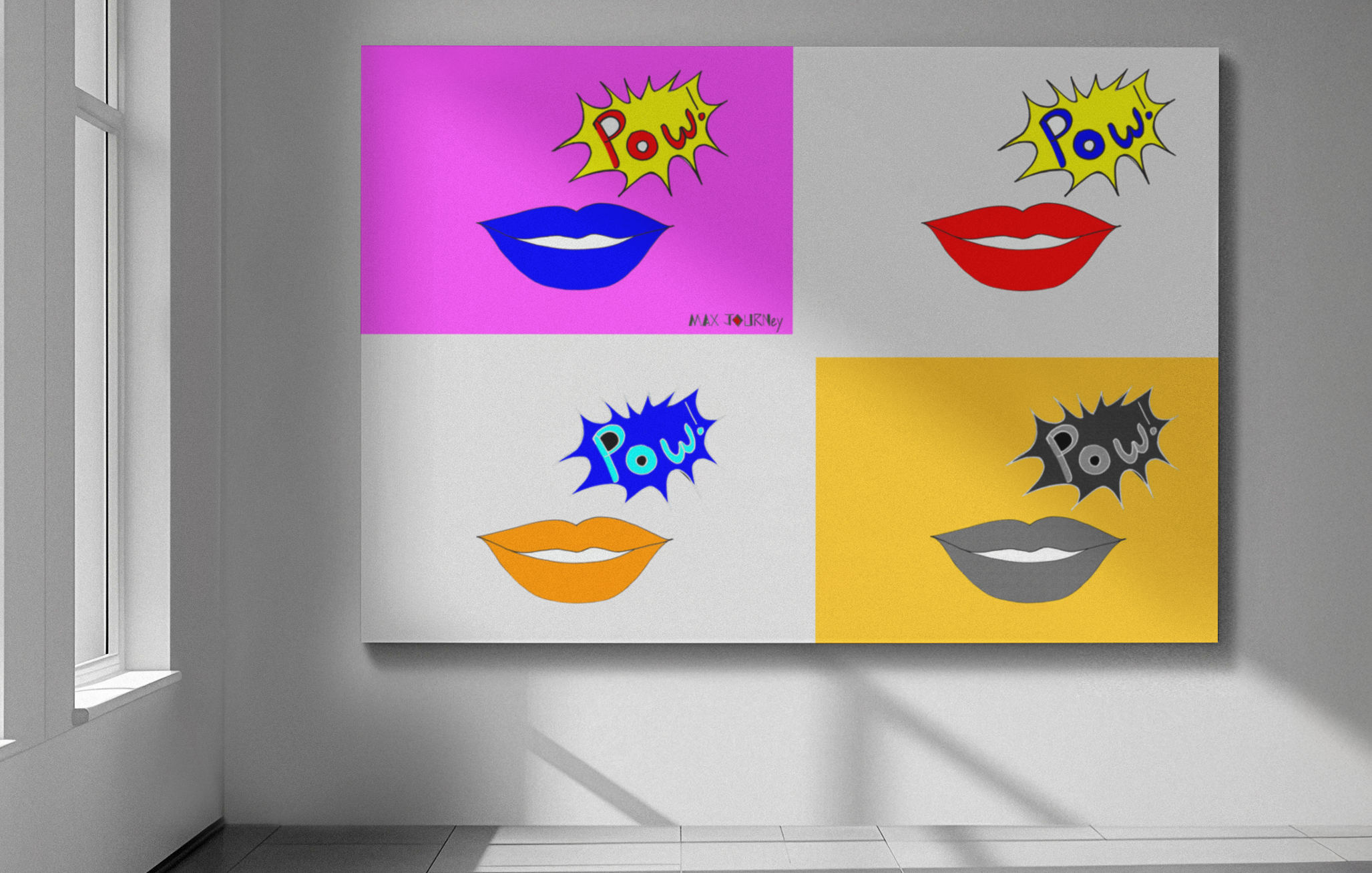 Large 24" x 36" Giclee Fine Art Print with Matte Finish on 100% Cotton Rag Paper - “POW! Pop Art Lips” – by Max Journey