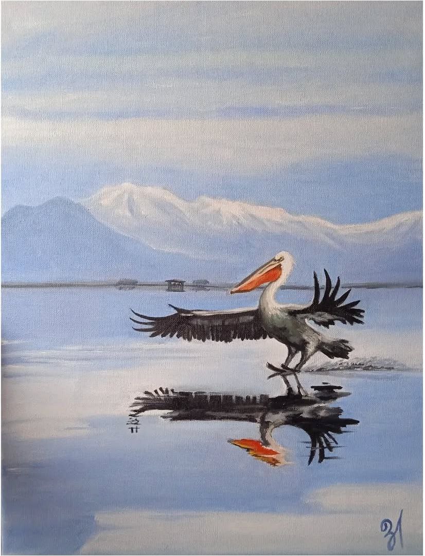 "Приземлення пелікана на озері біля Фудзіями"