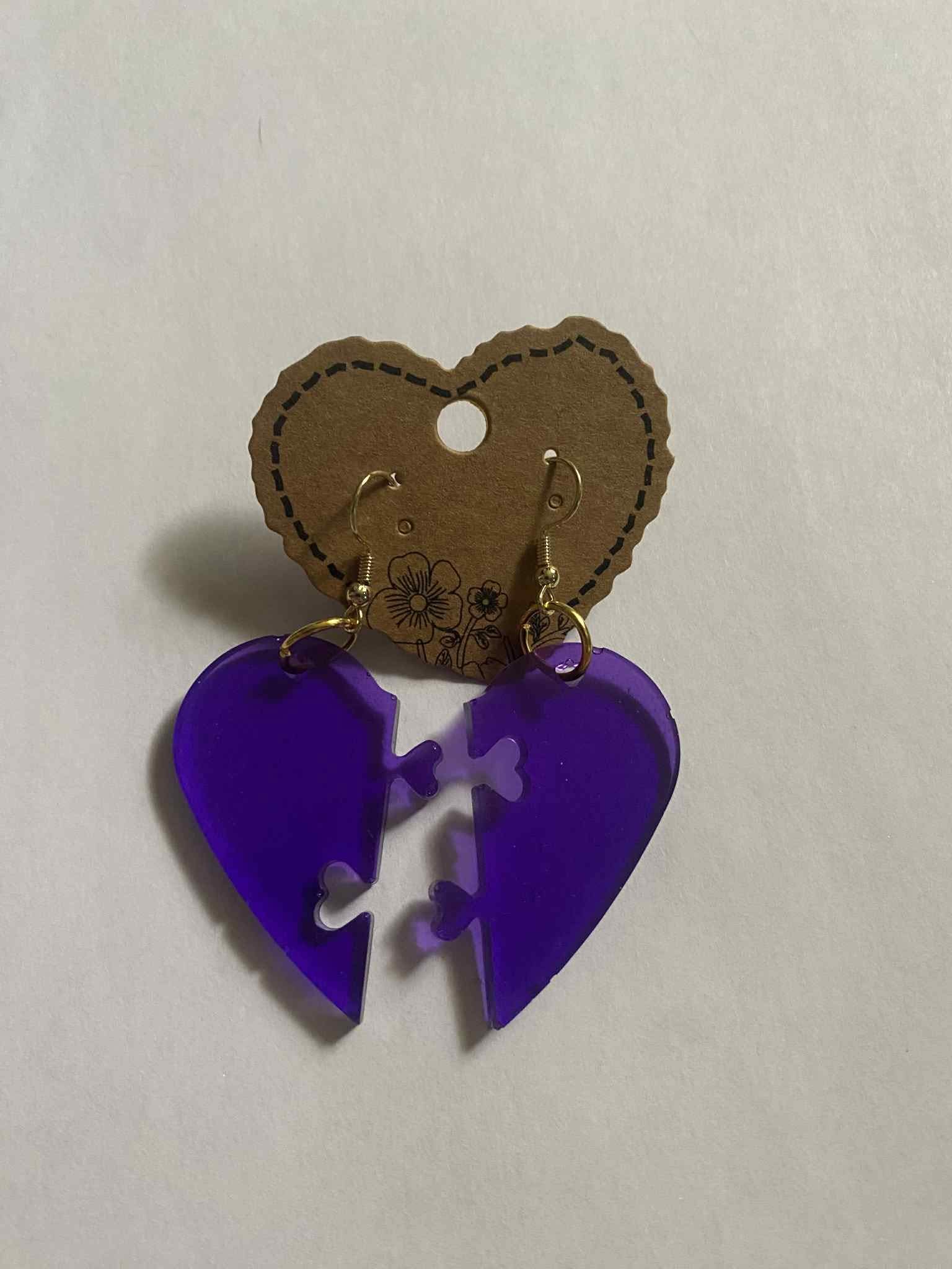 Purple Puzzle Heart Earrings