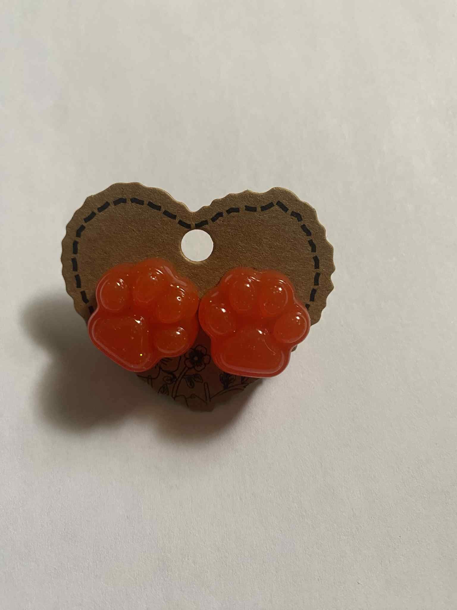 Orange Paw Earrings