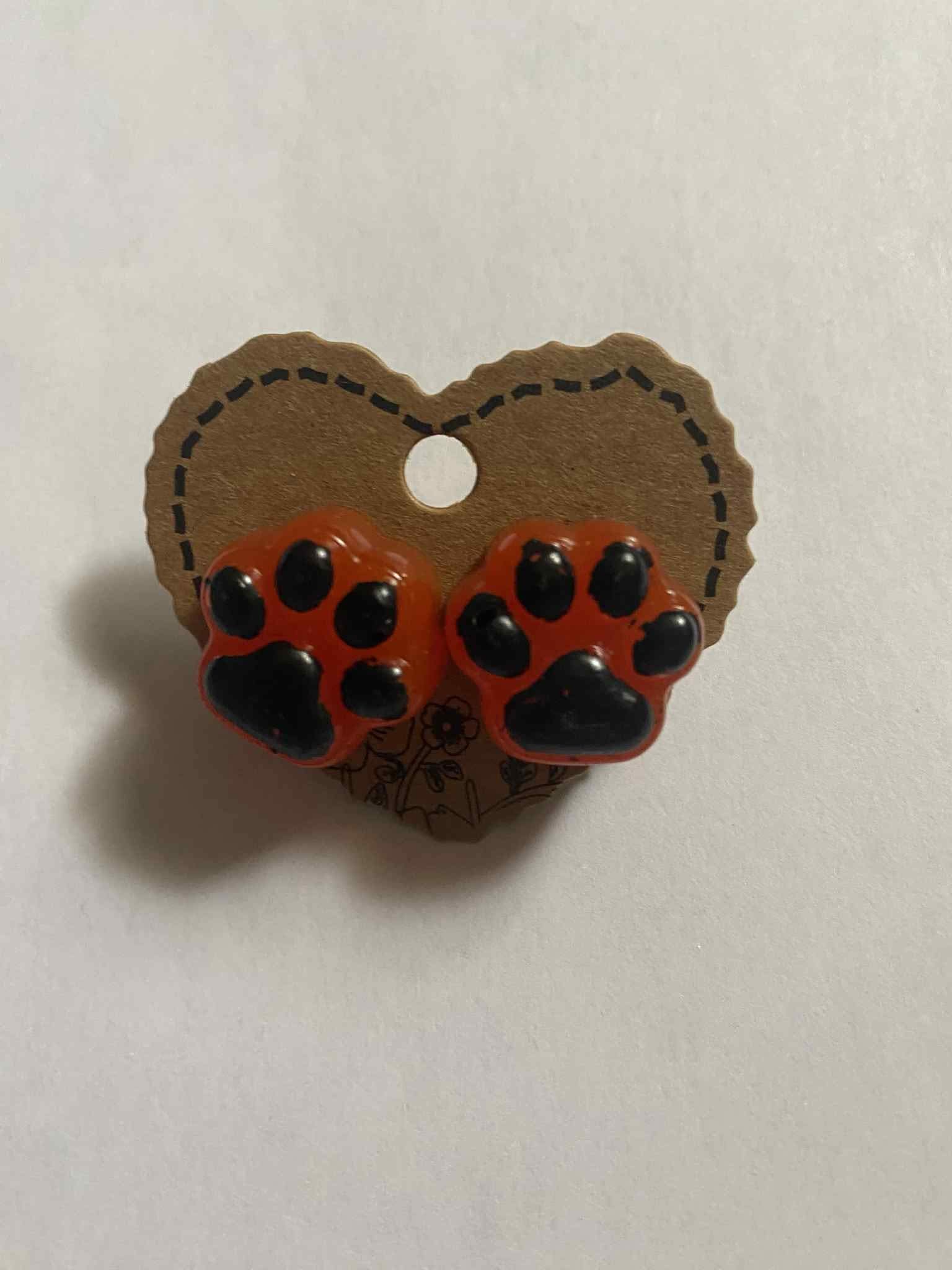 Orange and Black Paw Earrings
