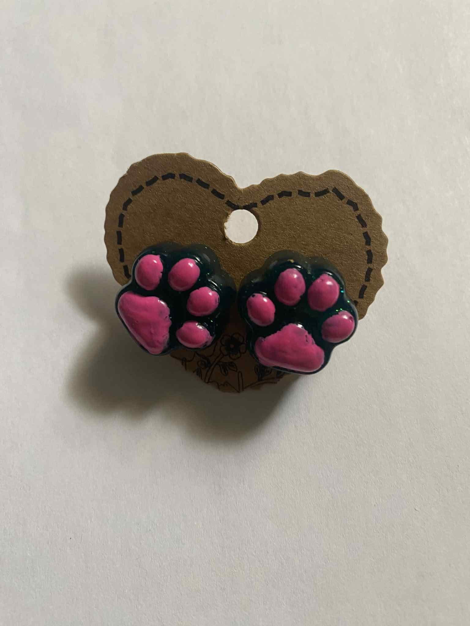 Pink and Green Paw Earrings