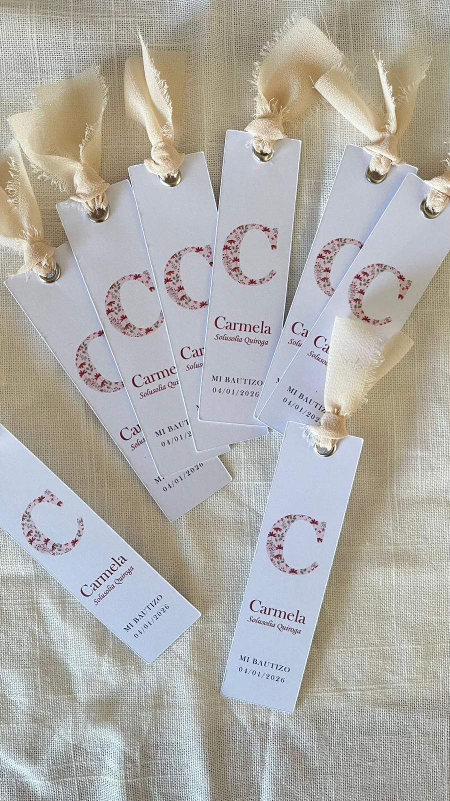 Tarjeta Carmela  personalizados para bautizo