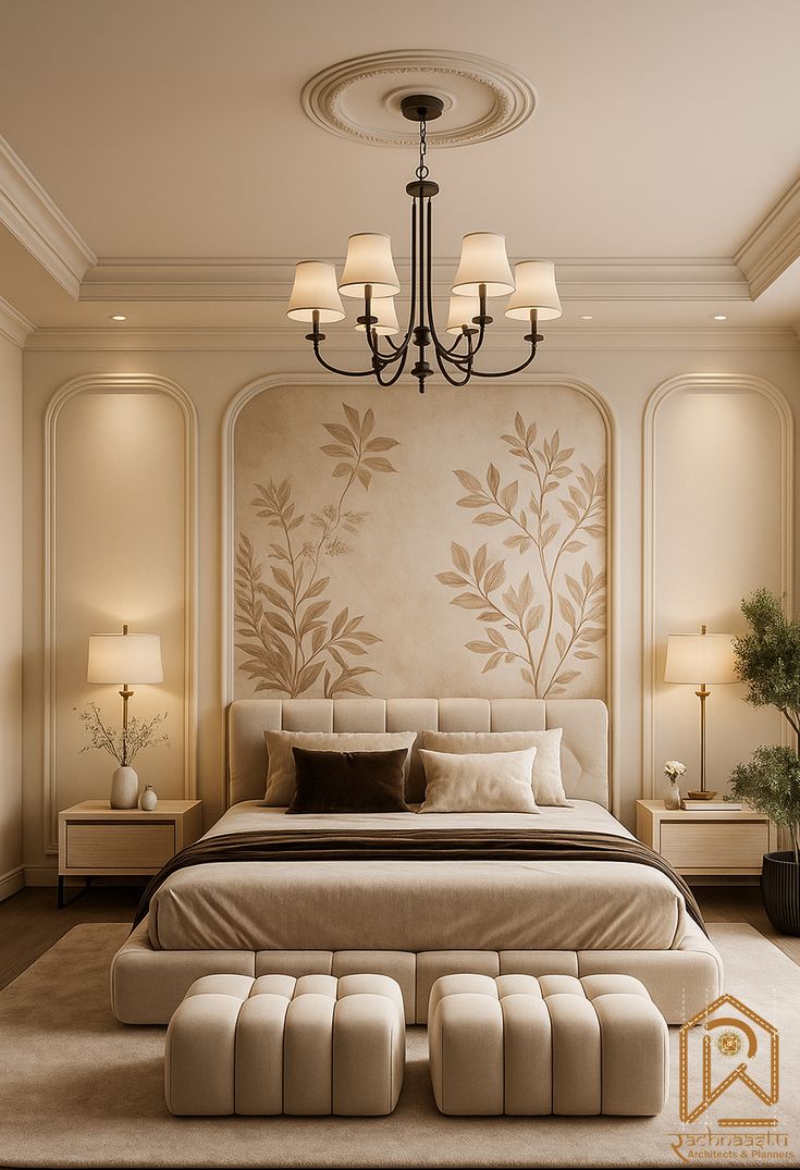 Modern Beige Upholstered Bed
