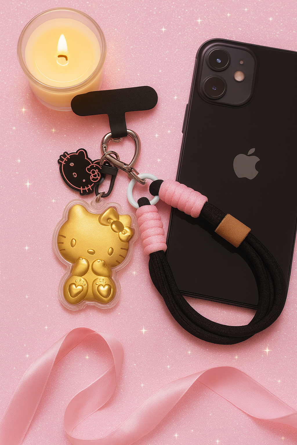 Breloque Hello Kitty Noir doré