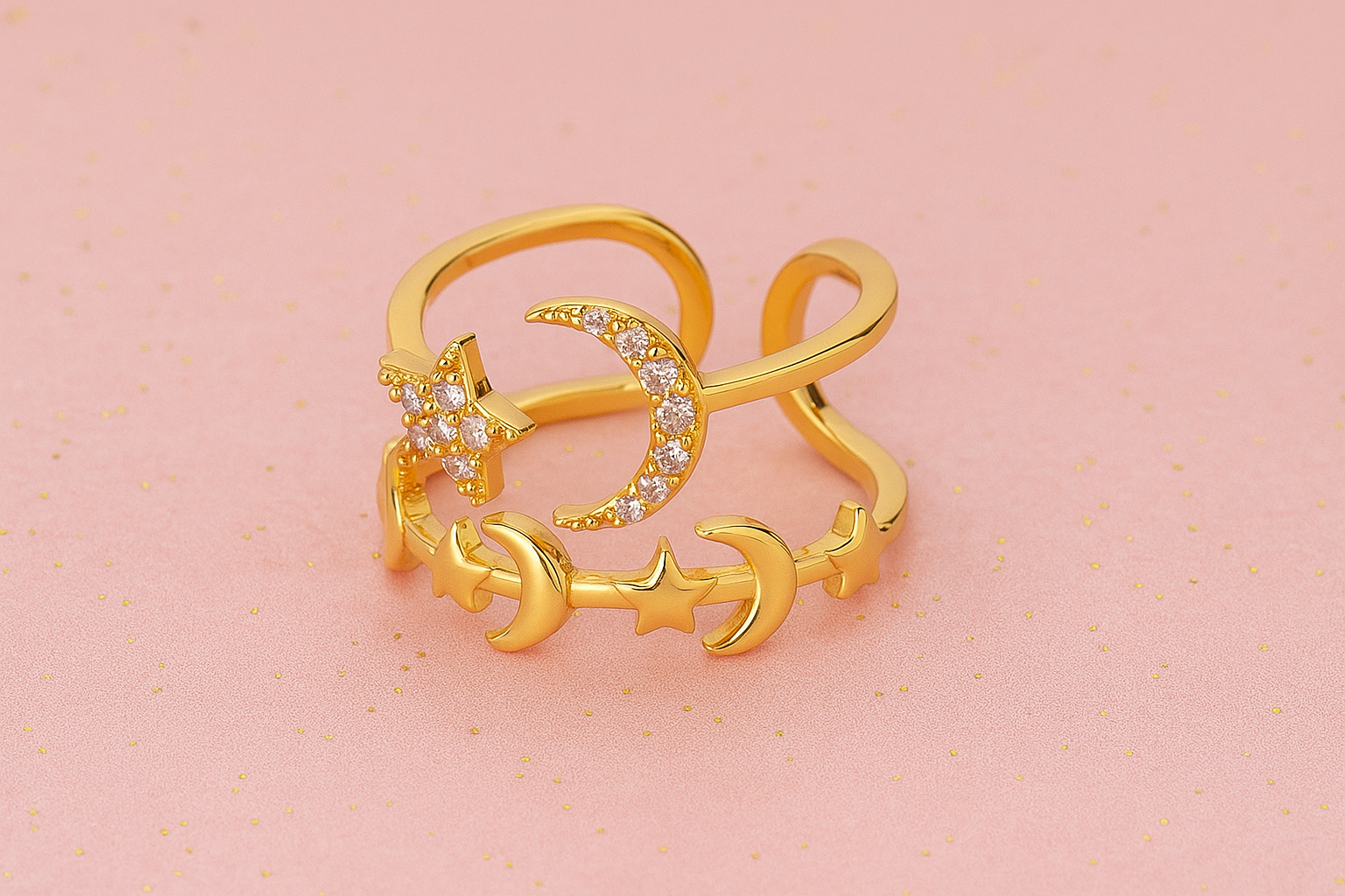 Bague Lena dorée étoilée et lunaire