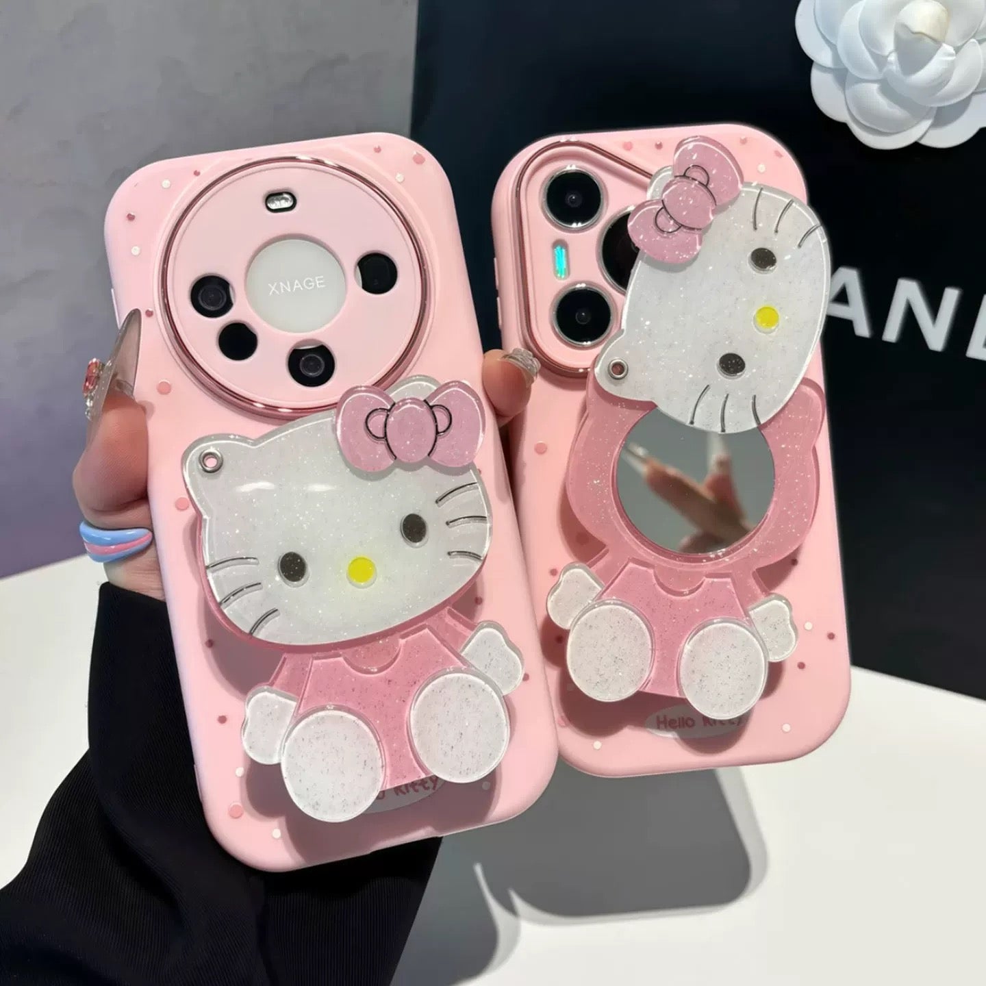 Pink Rotating Mirror Stand Kitty Phone Case