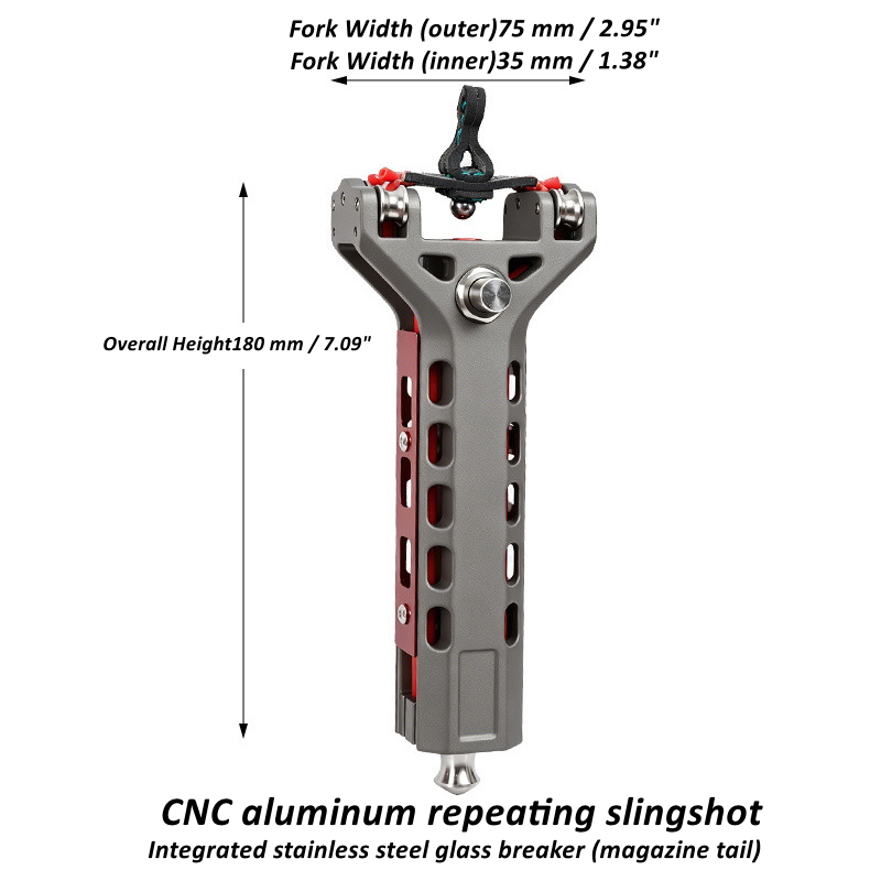 CNC Aluminum Repeating Slingshot — Auto-Loading Pro Kit with Glass Breaker