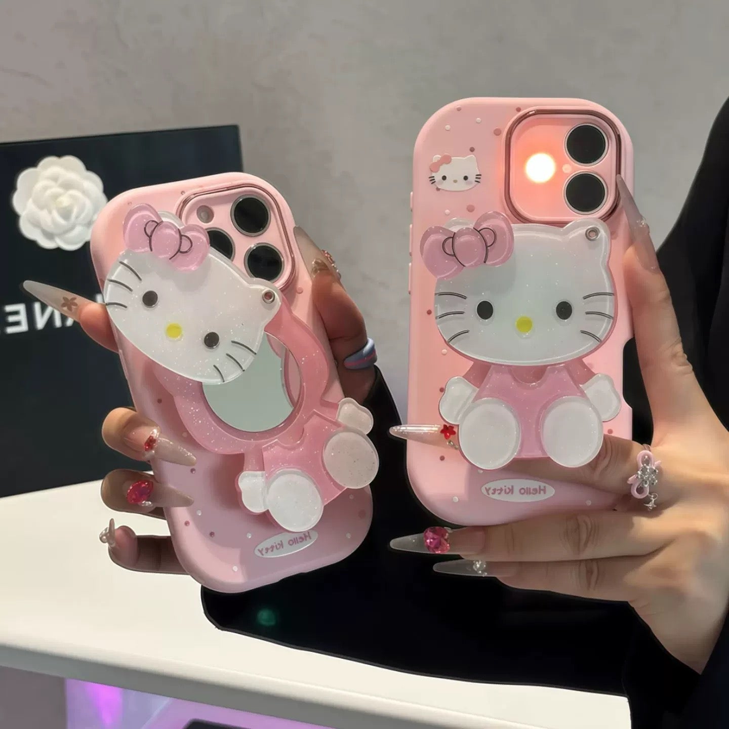 Pink Rotating Mirror Stand Kitty Phone Case