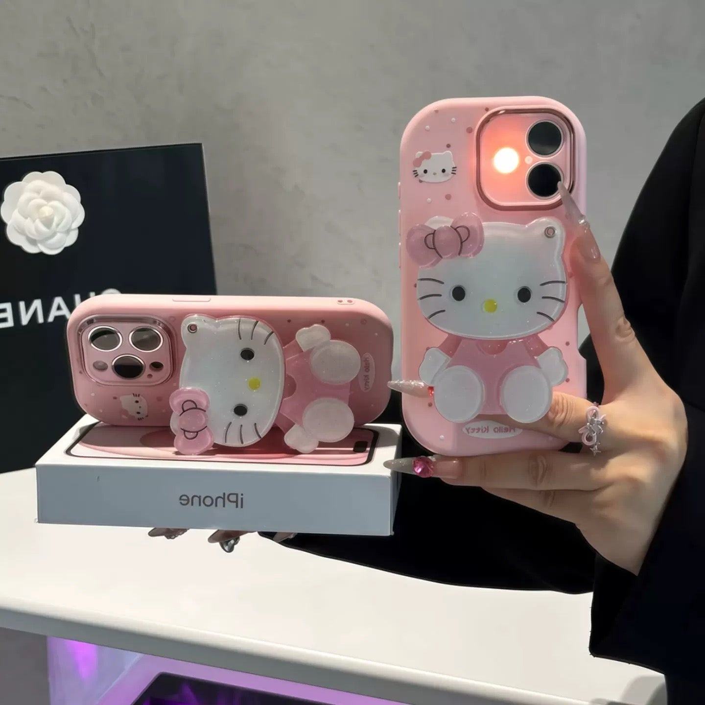 Pink Rotating Mirror Stand Kitty Phone Case