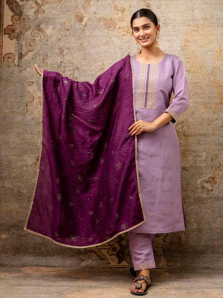 Embroidered Lavender Salwar Kameez Set