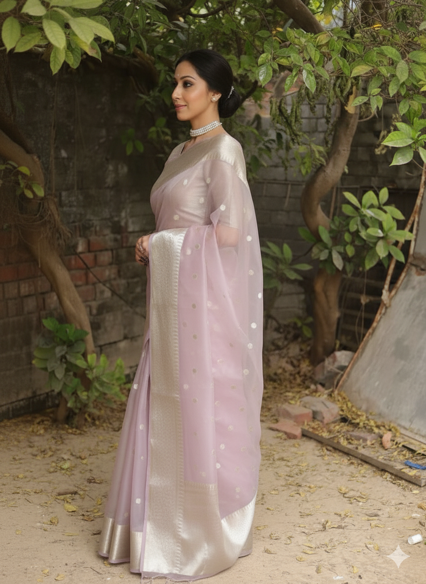 Elegant Pastel light white Saree