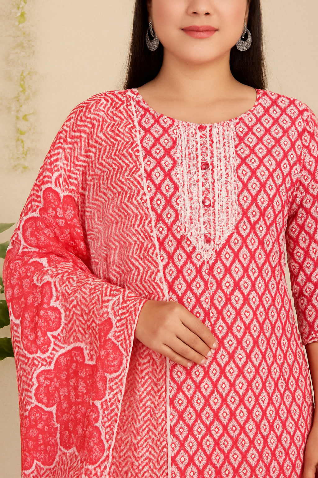 Red Printed Salwar Suit Set