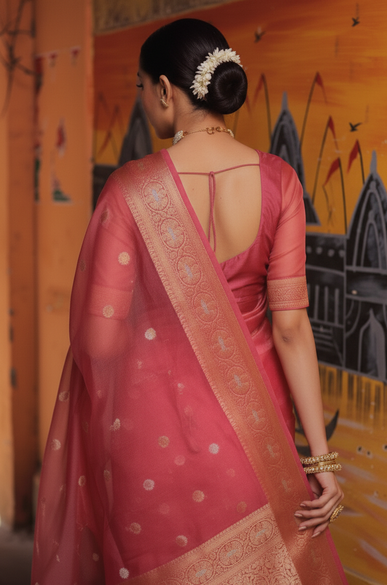 Pink Organza Saree