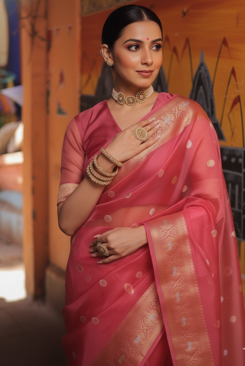 Pink Organza Saree