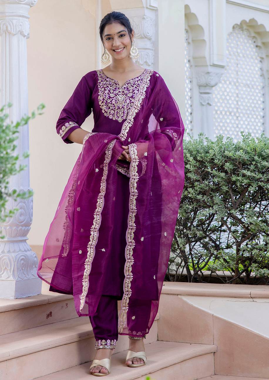 Embroidered Salwar Kameez Purple and Maroon