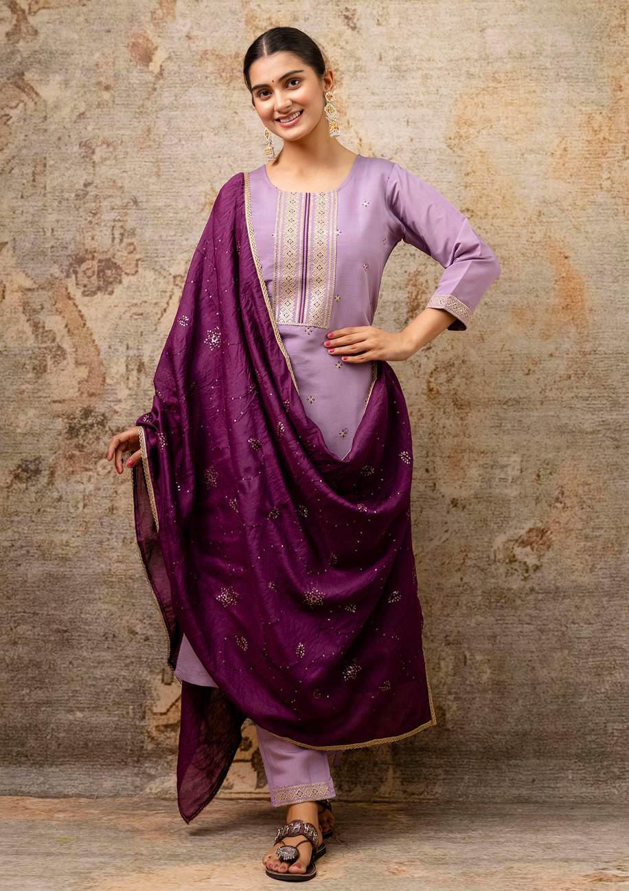 Embroidered Lavender Salwar Kameez Set