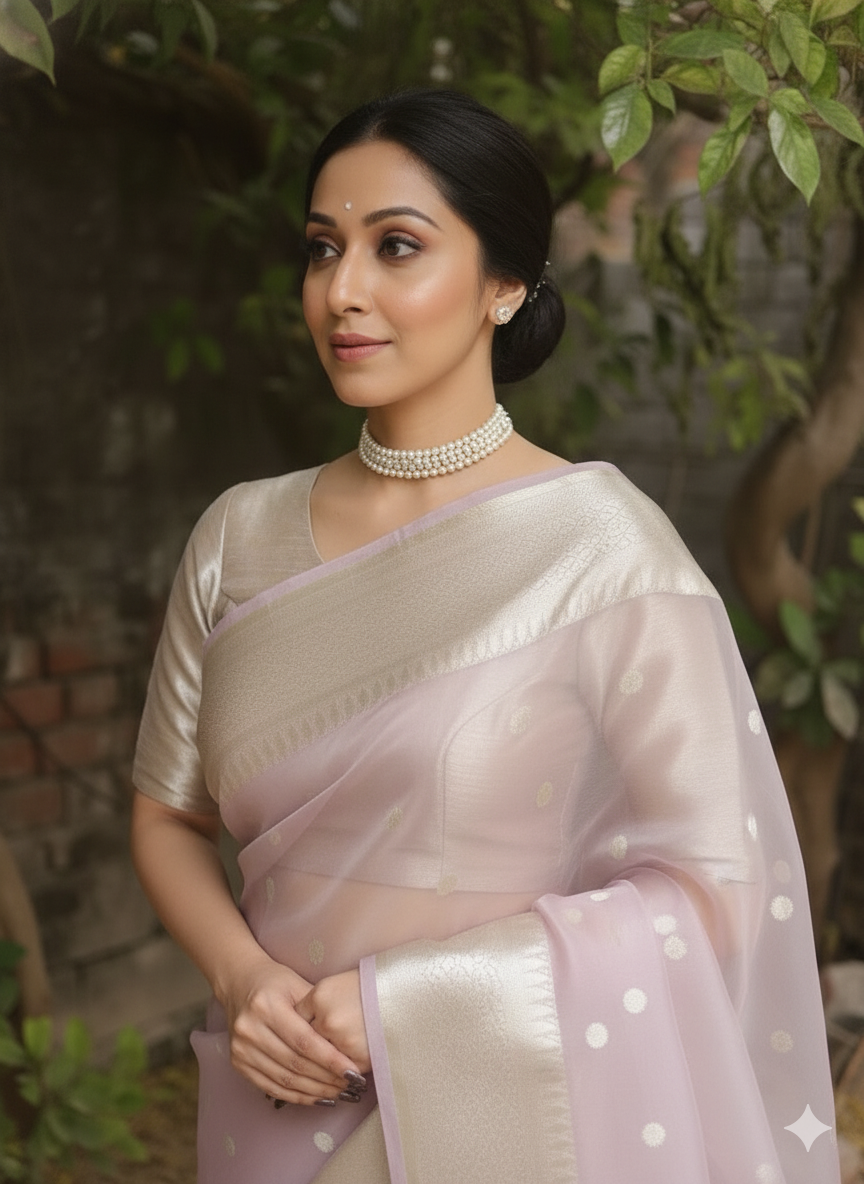 Elegant Pastel light white Saree