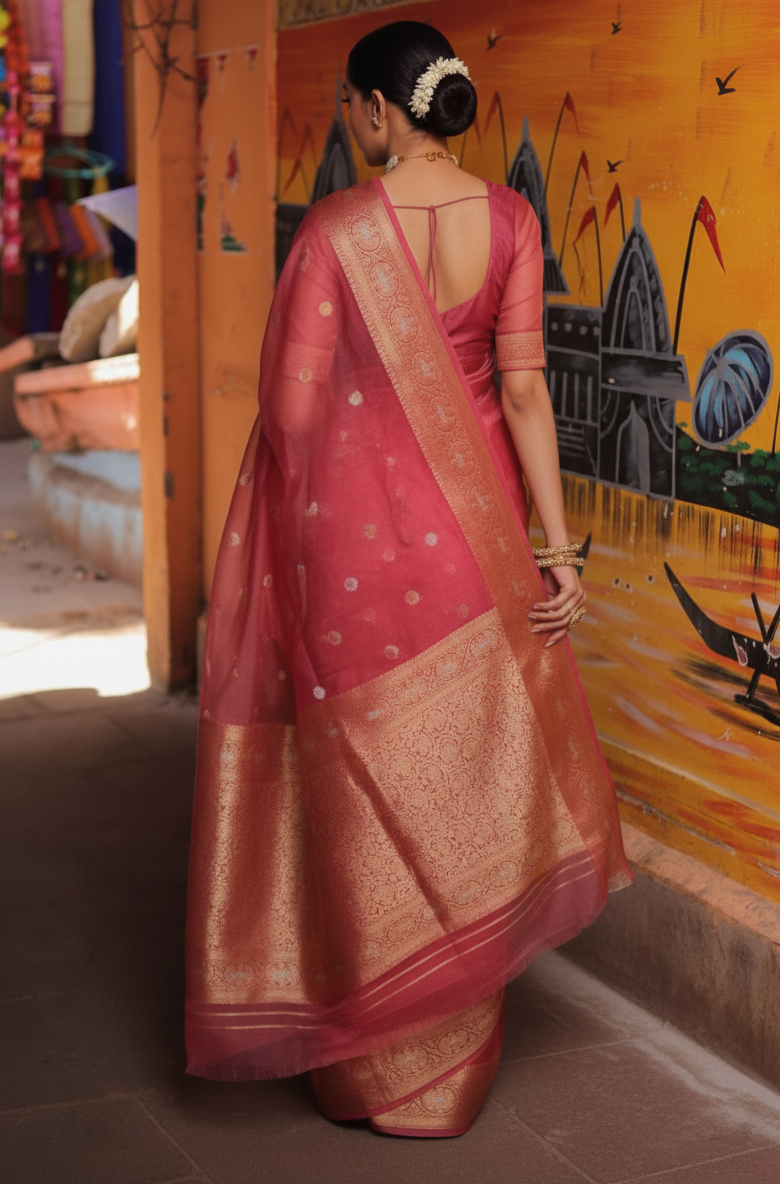 Pink Organza Saree