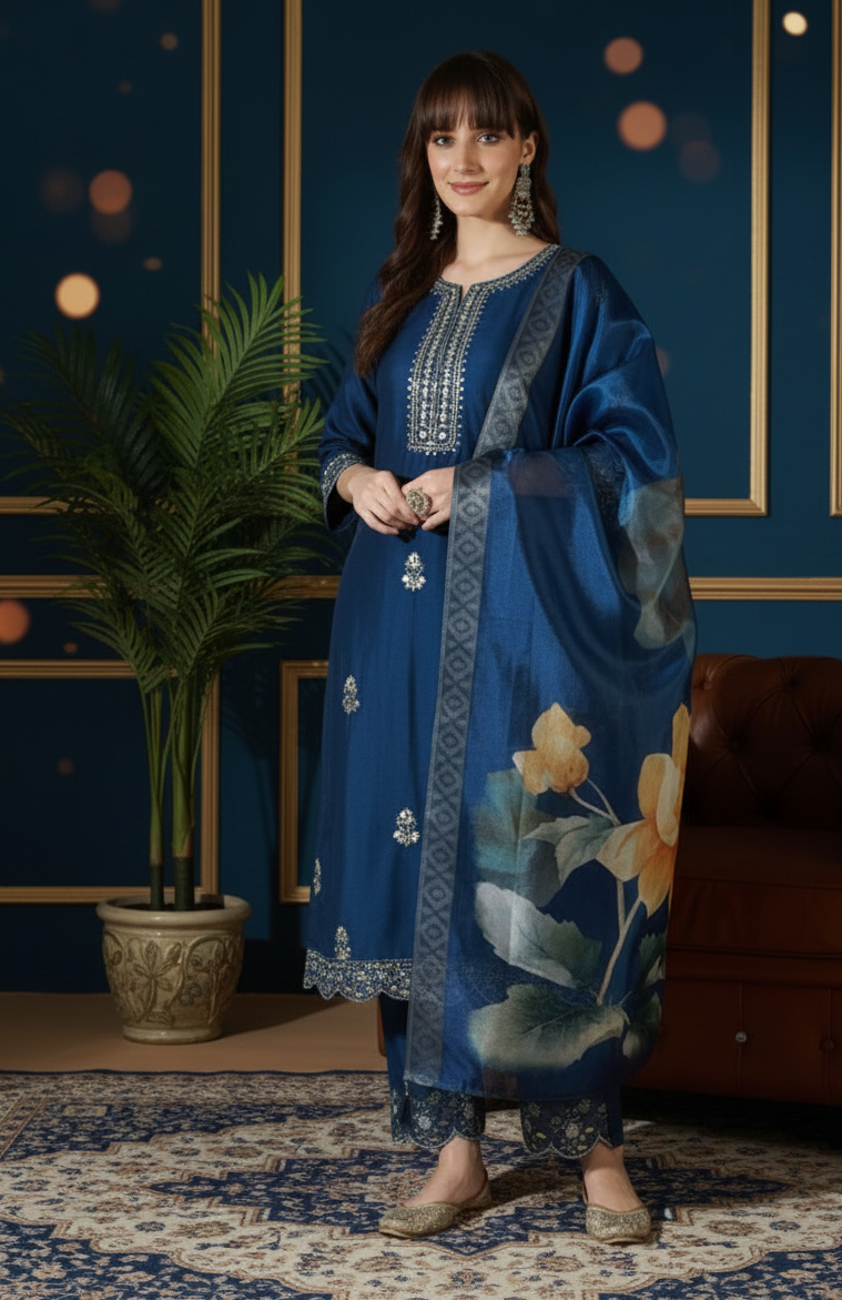 Elegant Blue Embroidered Salwar Suit