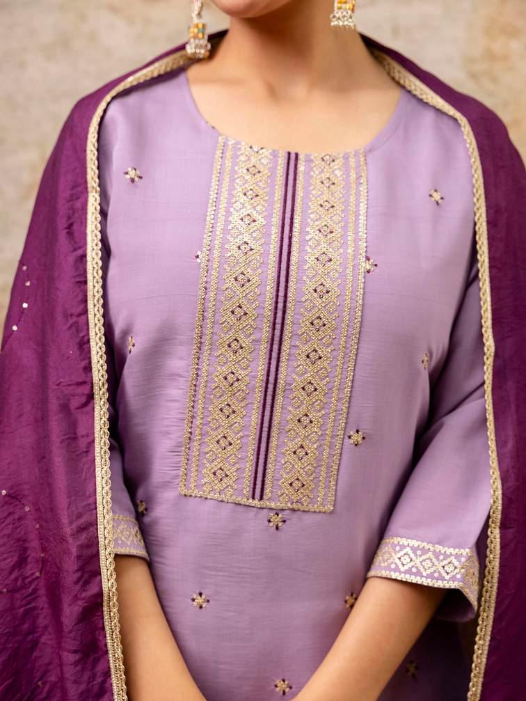 Embroidered Lavender Salwar Kameez Set