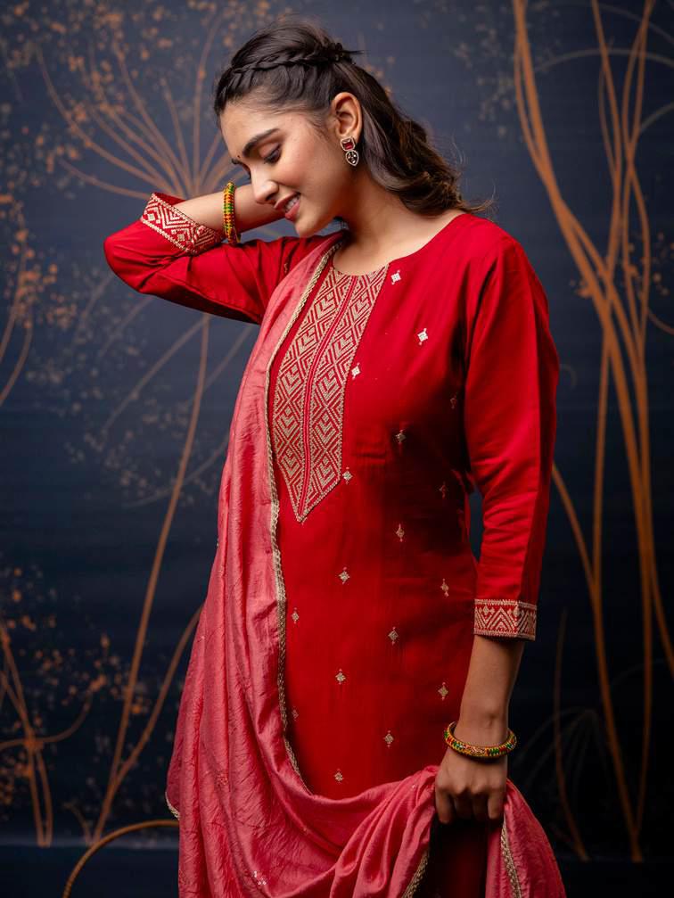 Embroidered Peach Salwar Suit with Dupatta