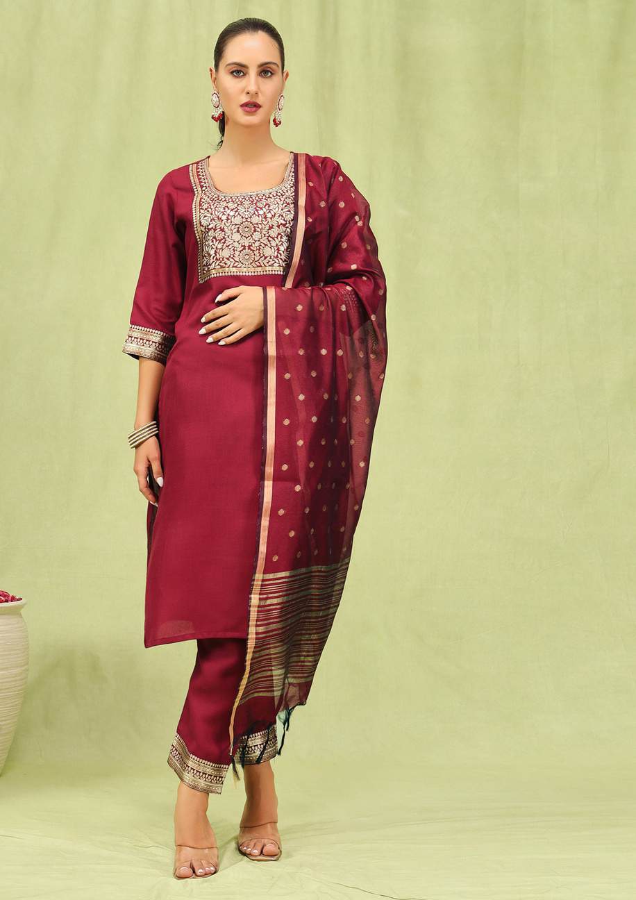 Maroon Printed Salwar Suit Set
