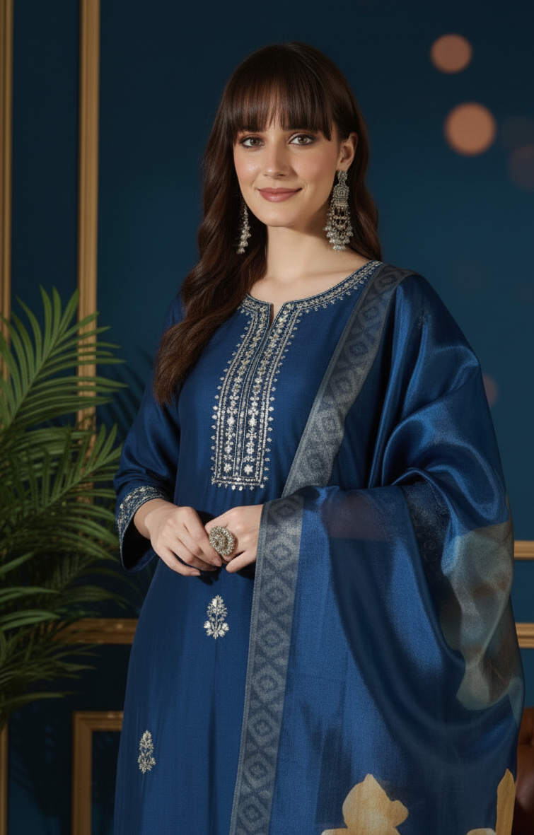 Elegant Blue Embroidered Salwar Suit