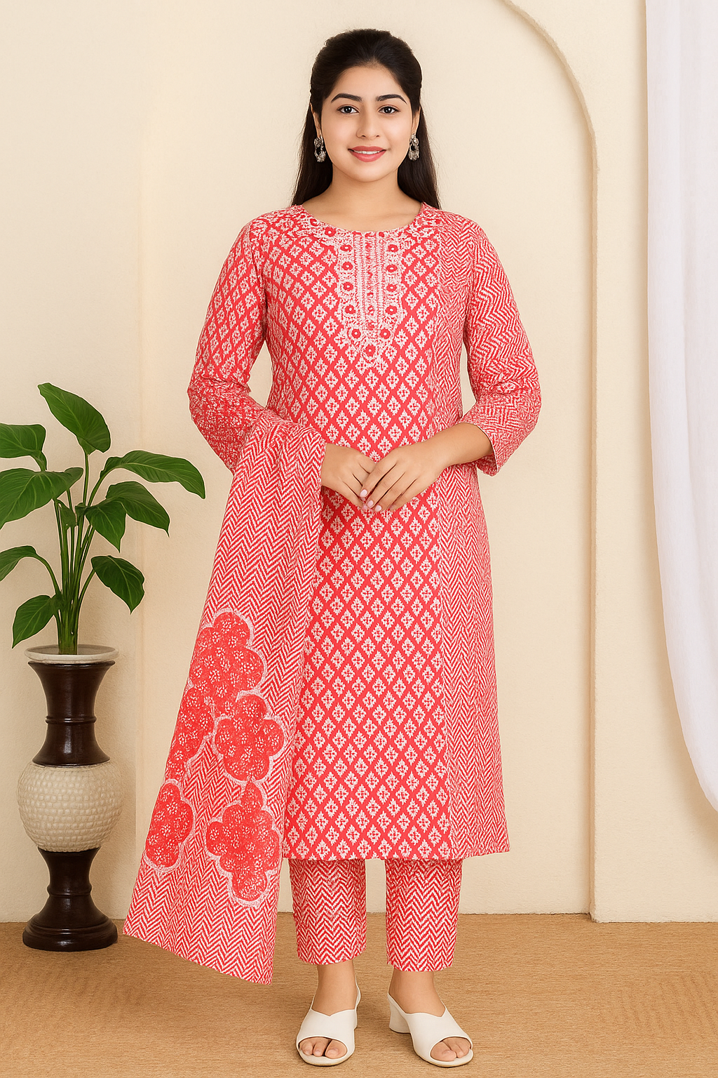 Red Printed Salwar Suit Set